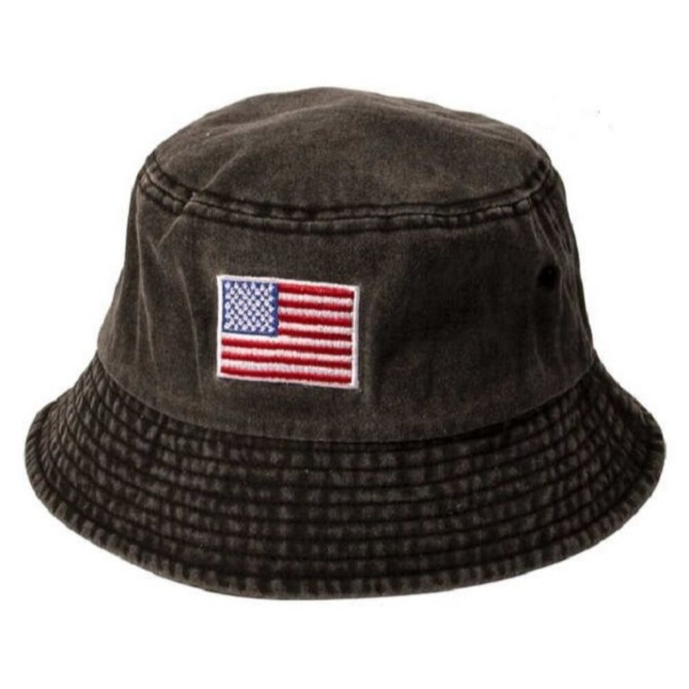 New Black US Flag Bucket Hat Adult One Size Summer USA American 4th of July NWT - Picture 1 of 1